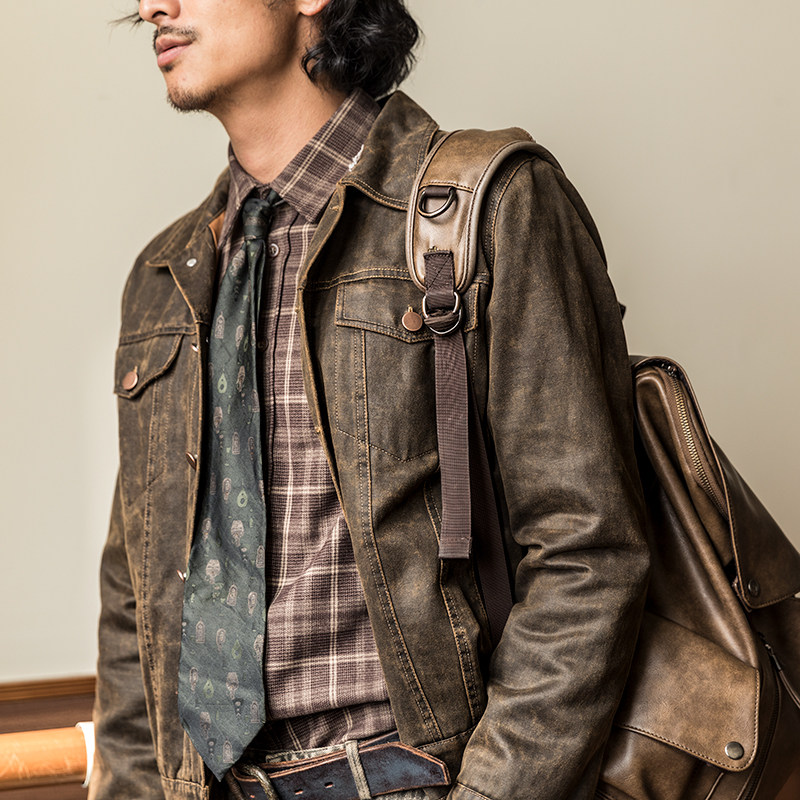 阿美咔叽休闲宽松短款飞行员皮衣冬 - soarin独立复古原创男装