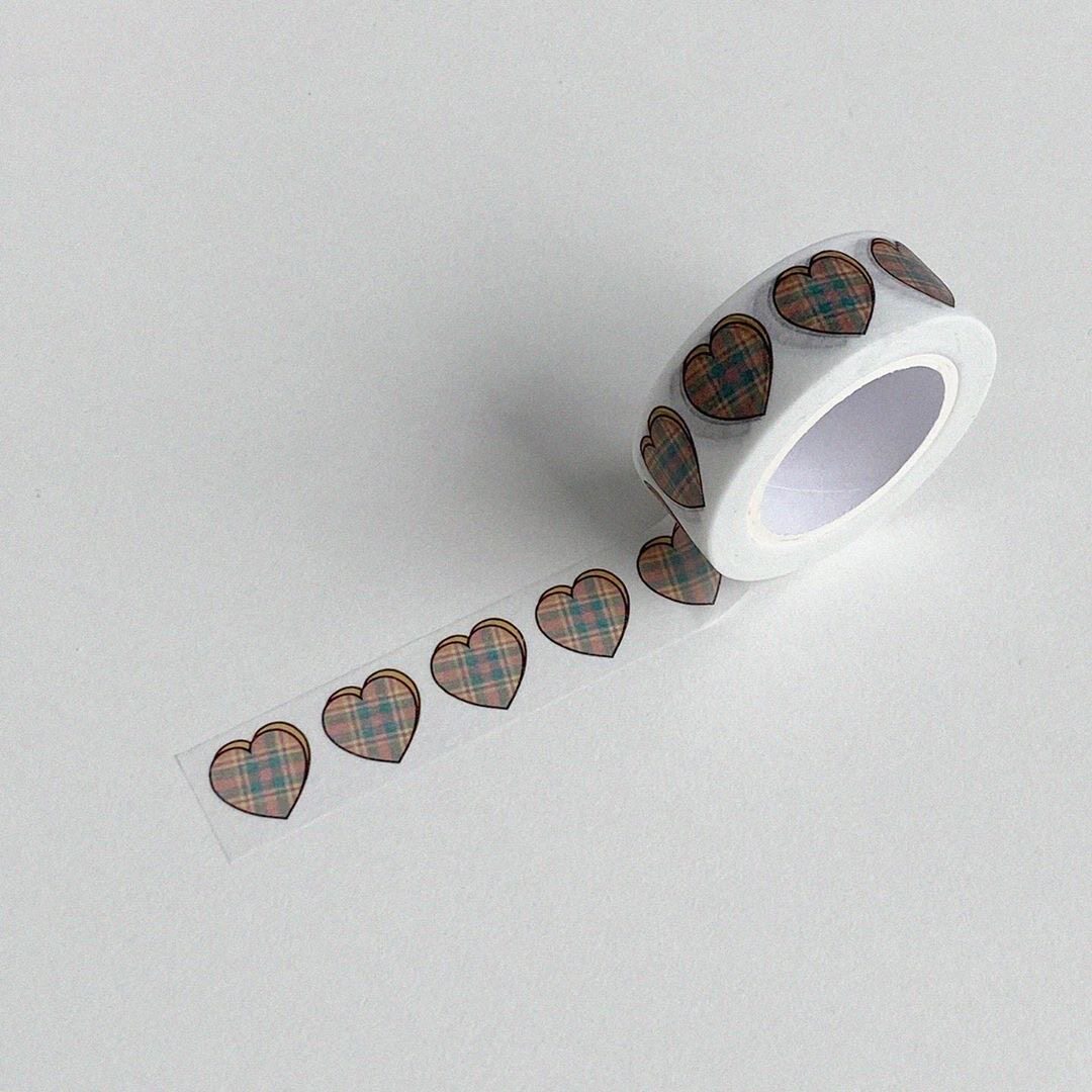 胶带韩国mazzzzy爱心格纹郁金香装饰小清新美粘贴胶带