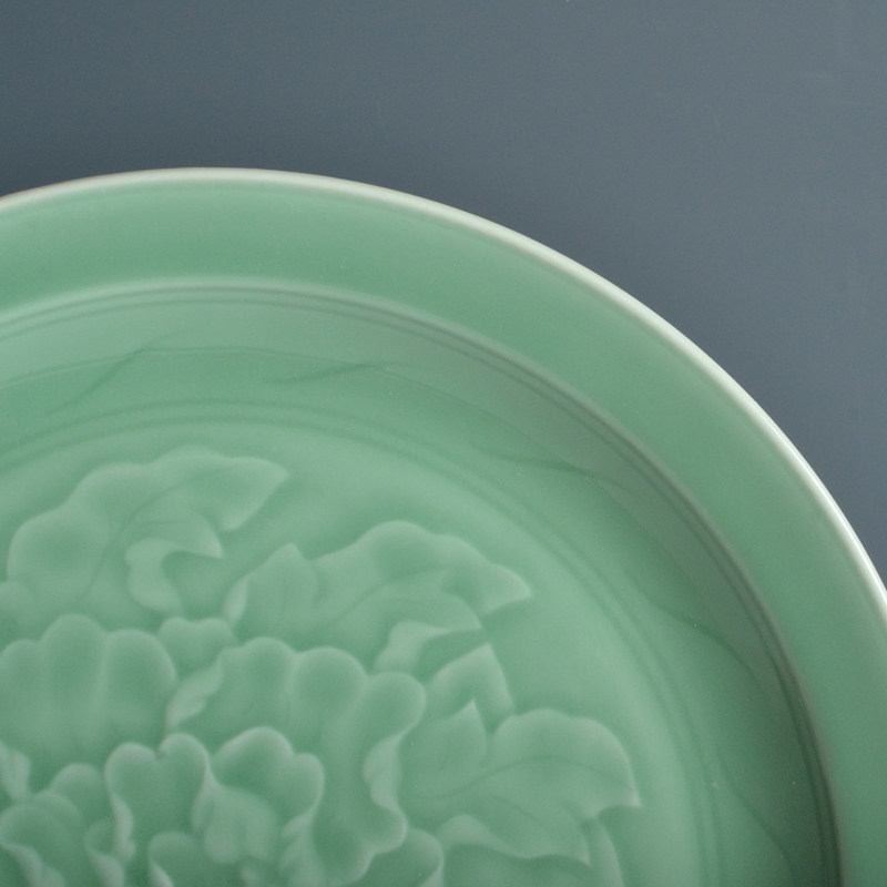 龙泉青瓷牡丹挂盘摆件陶瓷工艺品墙面装饰盘客厅玄关家居乔迁礼品