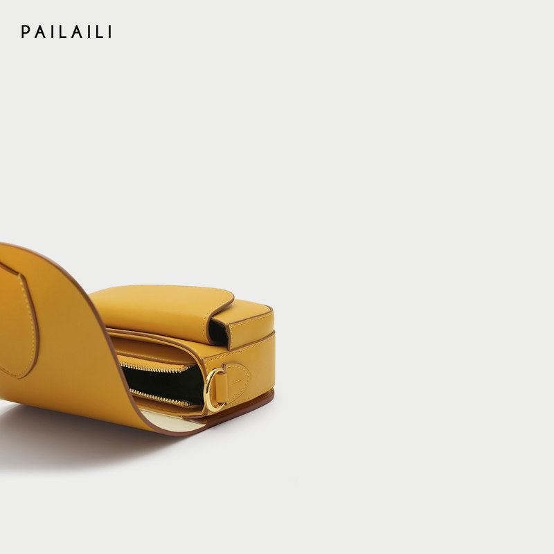 【pailaili】马鞍包新款牛皮斜挎小包包秋冬时尚单肩百搭黄色女包