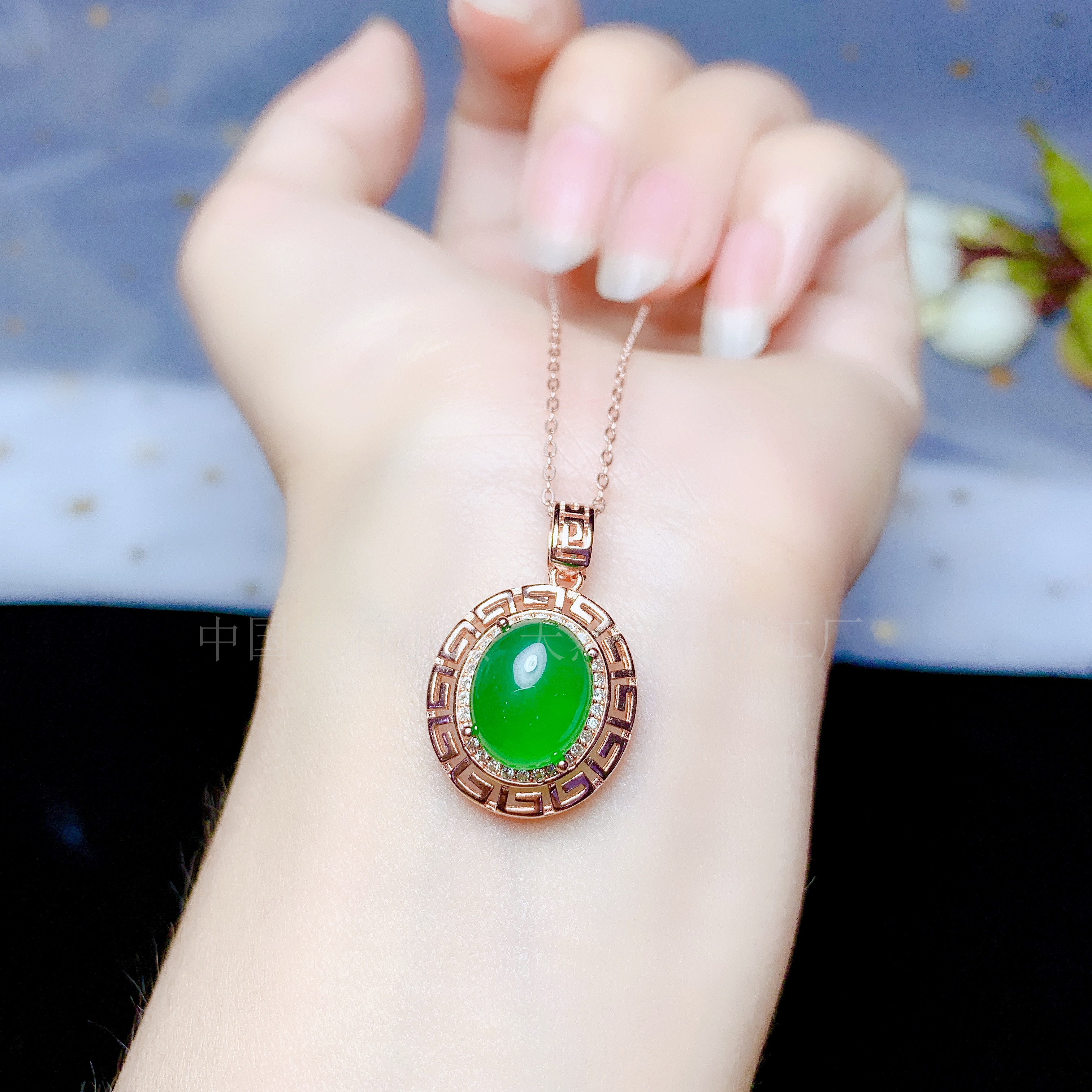 s925纯银13mm吊坠空托镶钳翡翠蛋面晶石经典项坠