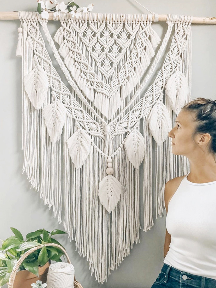 北欧ins编织羽毛挂毯手工树叶流苏挂画卧室挂毯