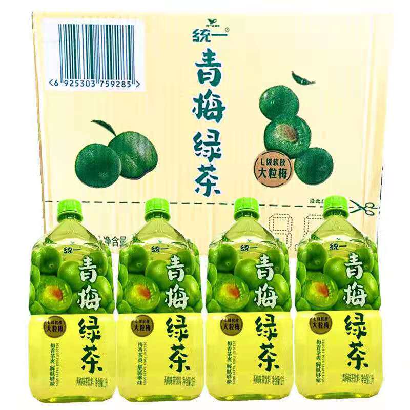 统一青梅绿茶1l8瓶整箱梅香茶爽解腻够味软枝大粒梅青梅味茶饮料