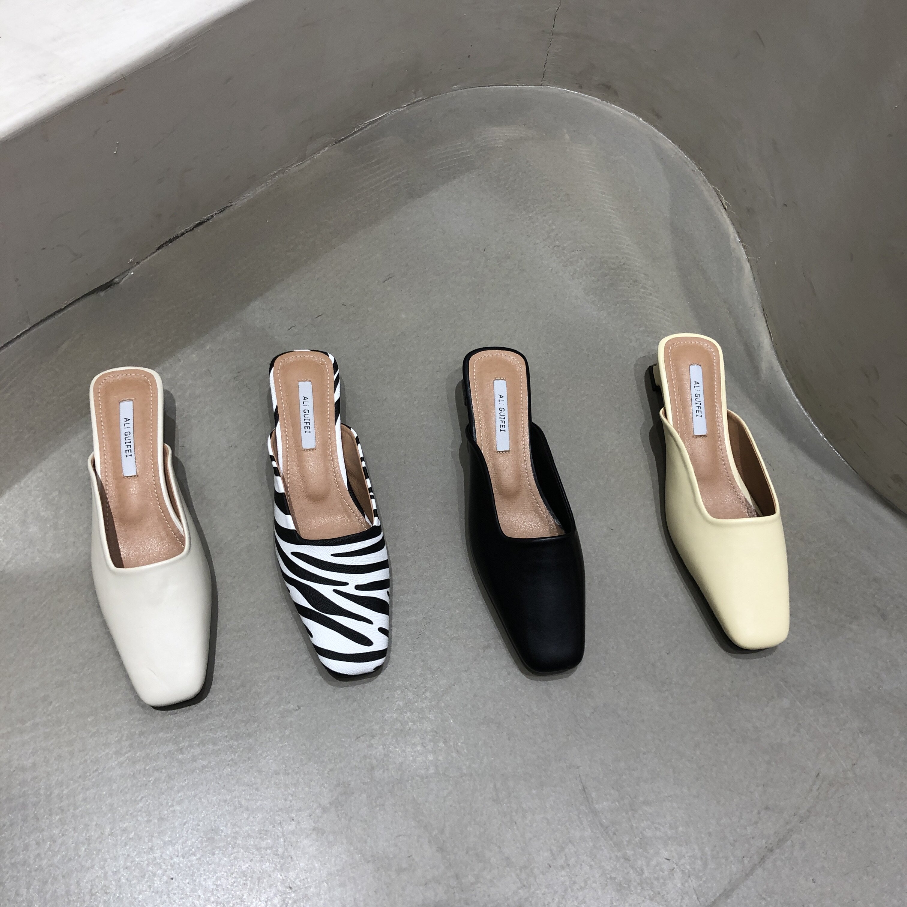 炸街凉拖外穿脚蹬一脚女低拖鞋包头斑马黑白包头拖