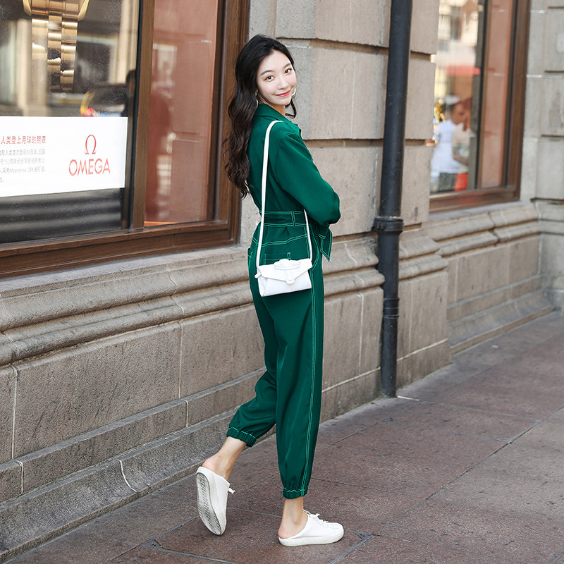 连体裤女春秋2020年夏季新款韩版女装高腰显瘦工装束脚连体衣套装