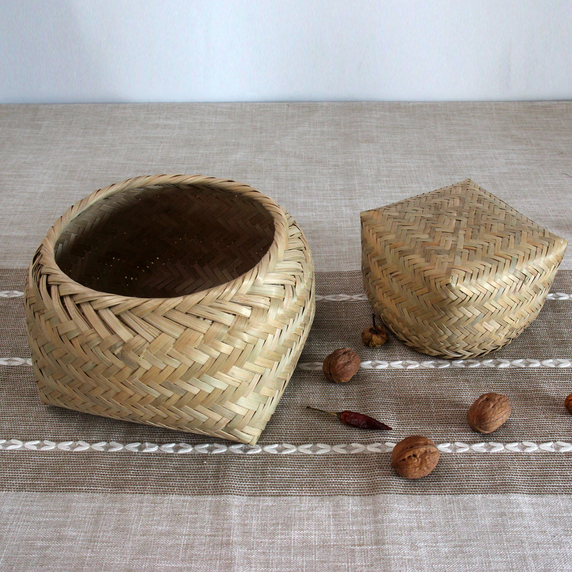 全竹手工收纳箩筐馒头茶叶水果堆头篮竹制品竹编