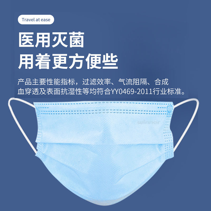 稳健 医用外科口罩 一次性医用口罩 10支/包 蓝色 灭菌级