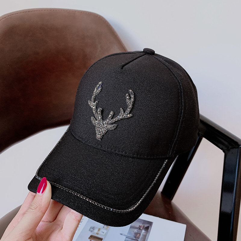 帽子子女夏韩版街头镶钻鹿头鸭舌帽休闲百搭棒球帽帽子