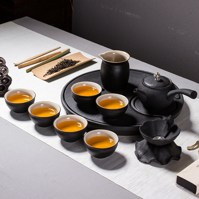 黑陶功夫功夫茶茶具套装家用圆形中式景德镇陶瓷荼具功夫茶具