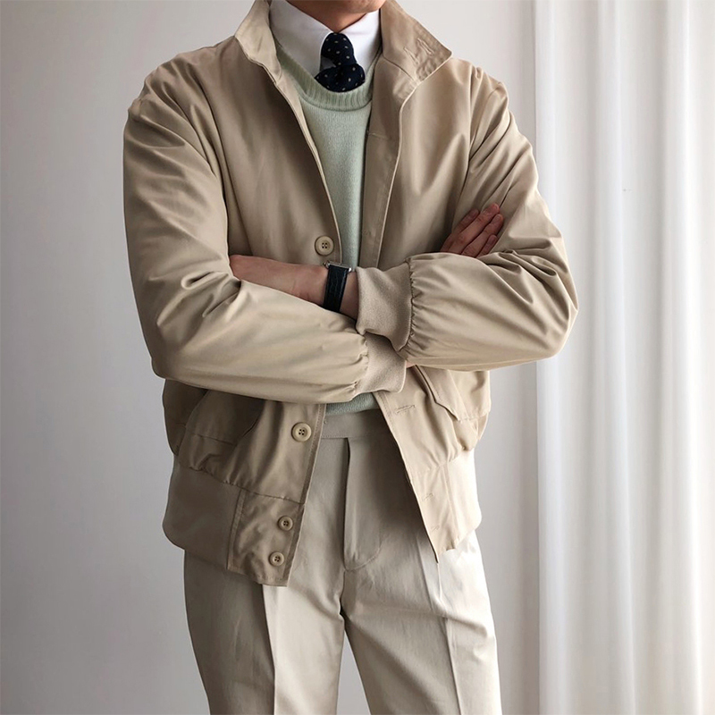 【支持退换】韩国代购落肩宽松短款夹克男韩版商务休闲外套JK1263