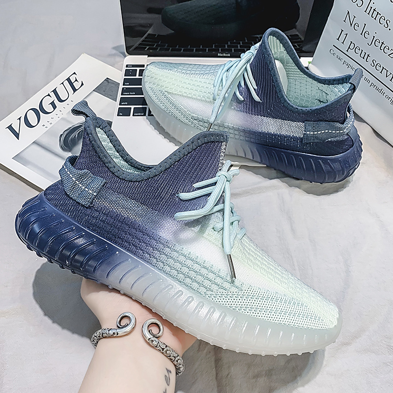 椰子男鞋春季透气百搭运动飞织2022年新款渐变色网面休闲老爹潮鞋