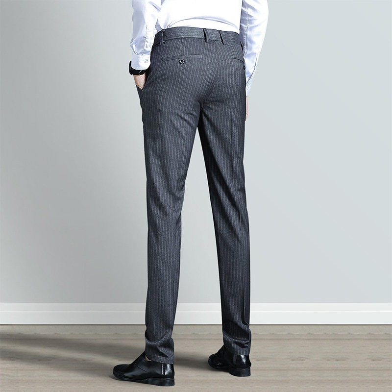 条纹西裤男秋冬季商务修身休闲裤韩版潮流小直筒长裤英伦免烫男裤