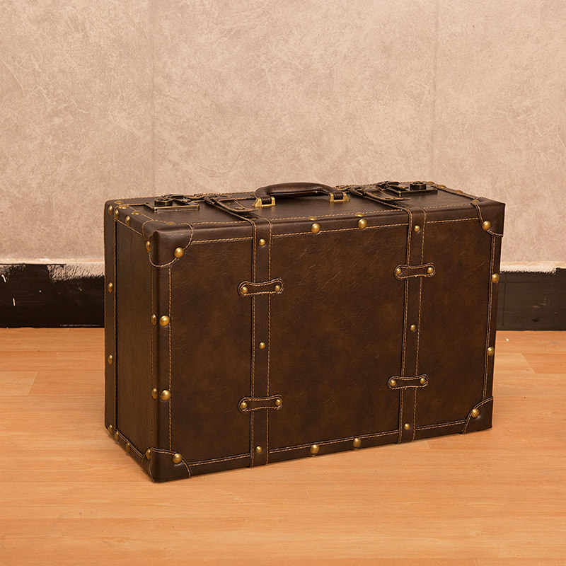 欧式复古皮箱老式手提箱衣服收纳箱整理大木箱子橱窗陈列摄影道具