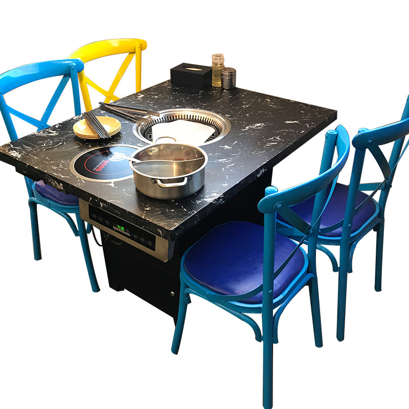 大理石无烟烤涮一体桌子排烟自助烤肉肉店商用火锅桌