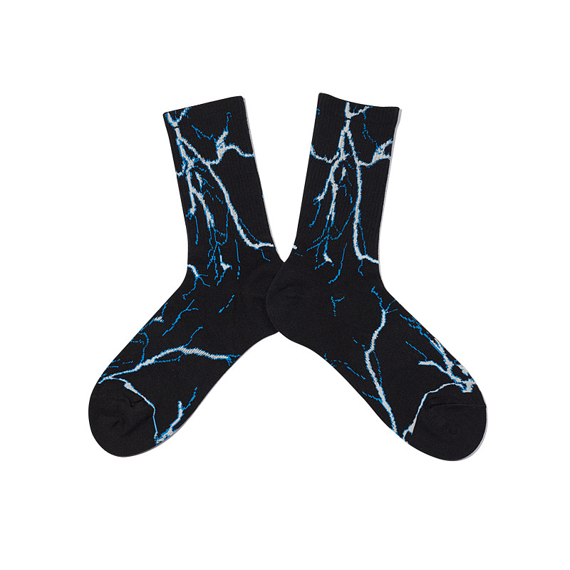 袜子ins闪电图案个性嘻哈中高筒袜黑色百搭中筒袜