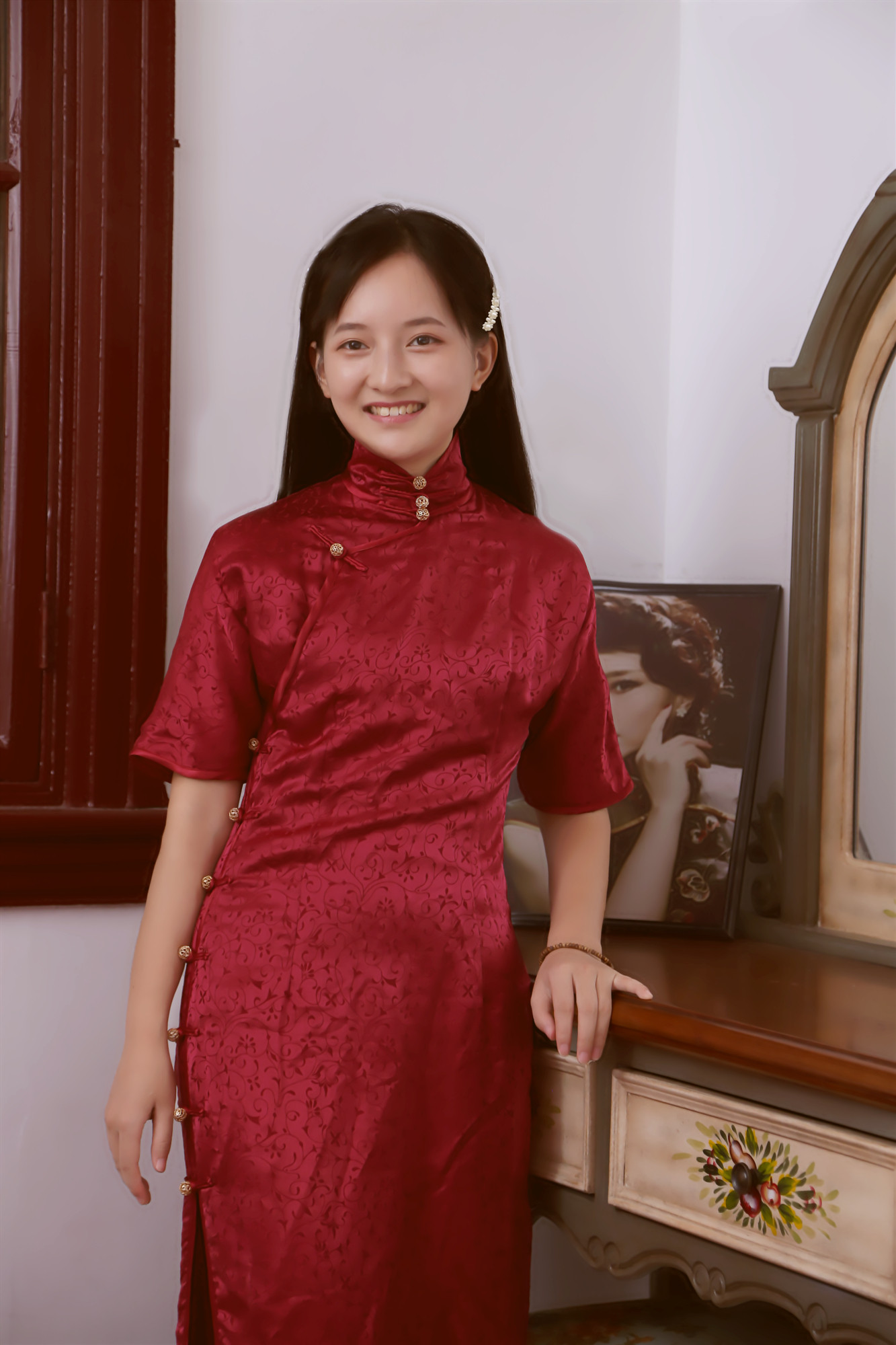 宵尔民国真丝复古礼服敬酒国风水袖婚纱原创旗袍