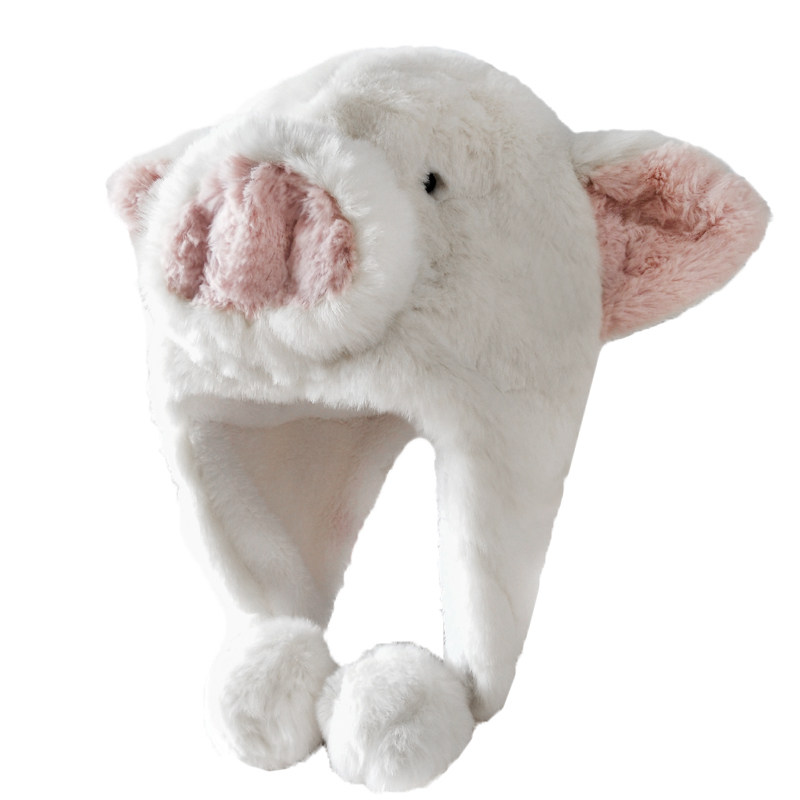 原创设计品牌猪头冬季加厚毛绒个性可爱滑雪帽子