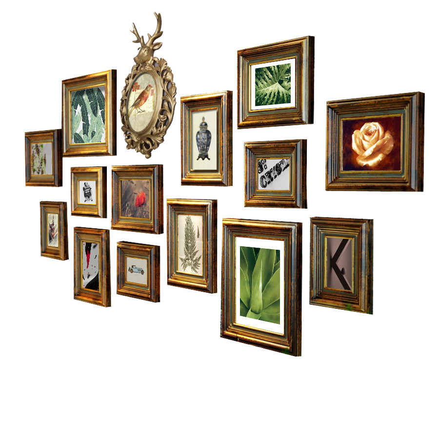 实木美式照片墙装饰欧式复古客厅相框挂墙现代东南亚泰式组合画