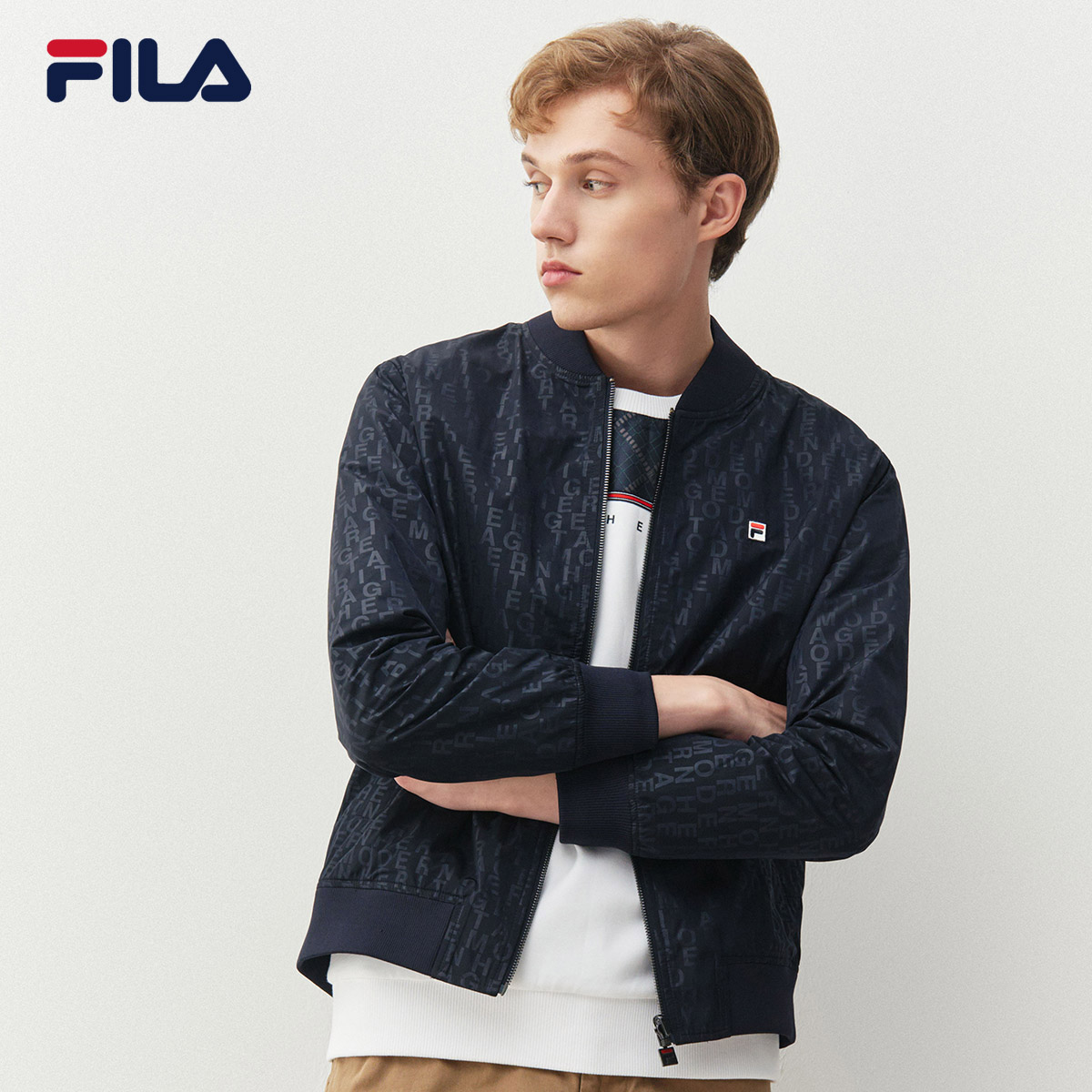 外套fila斐乐男士运动休闲2021春季新款双面满印速运动茄克