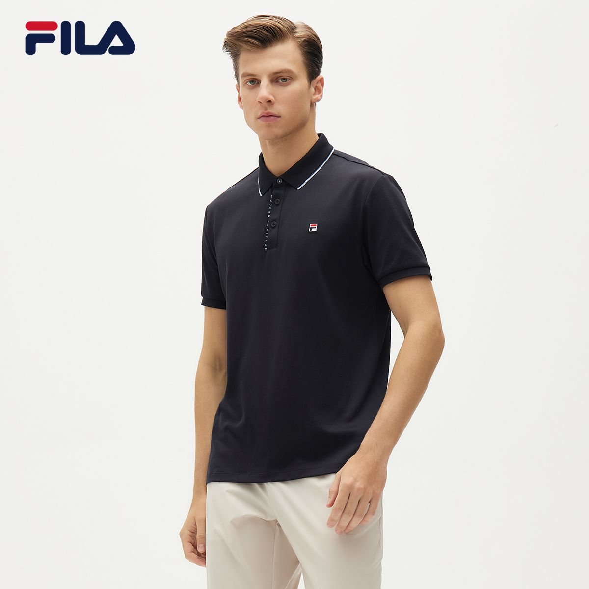 短袖fila斐乐男士polo2021夏季新款宽松舒适翻领运动polo衫