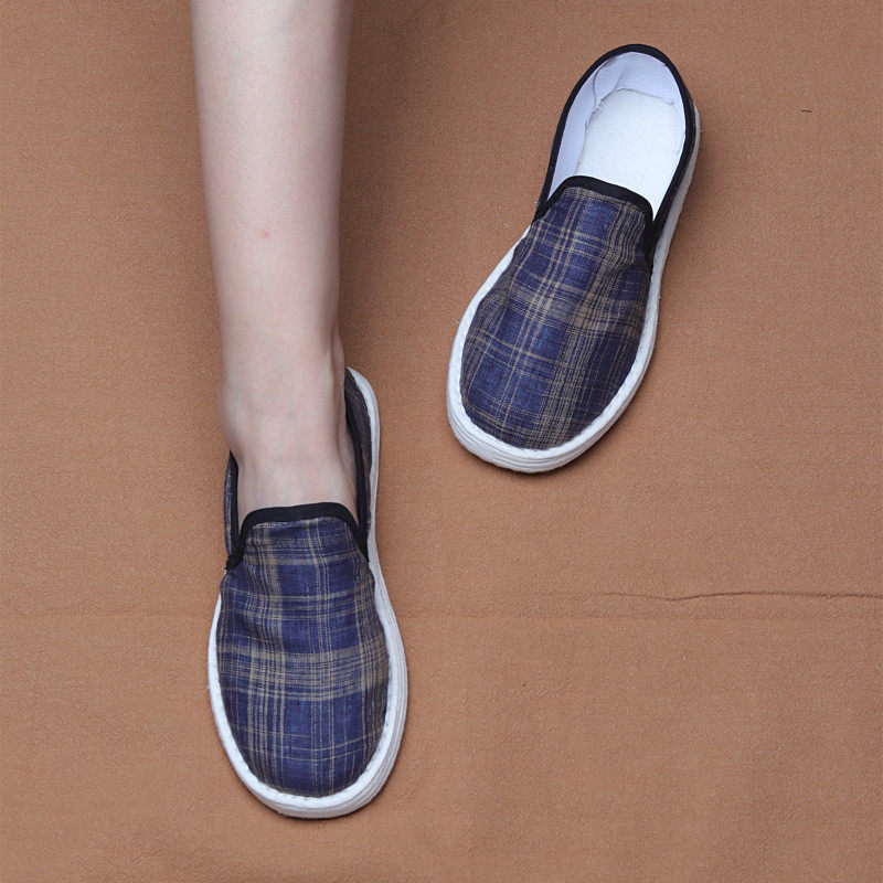 老北京布鞋夏纯手工千层布鞋复古格子布面防臭透气布鞋