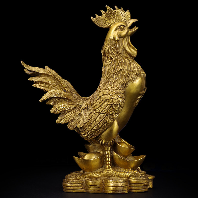 纯铜摆件大号金鸡独立公鸡报喜元宝招财风水家居摆件