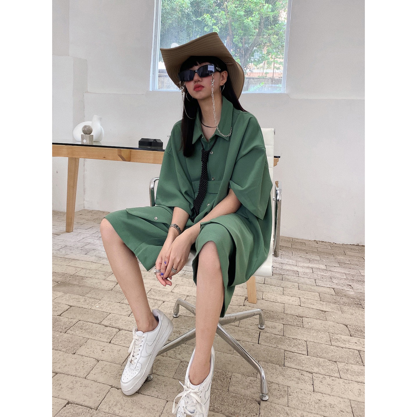 复古夏日时尚两件套 男女休闲垂感雪纺衫+帅气西装五分裤chic套装