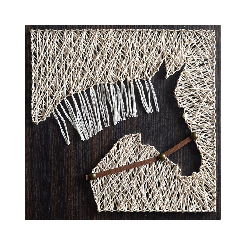 手工马头纱线diy立体装饰画动物钉子弦丝绕线画diy