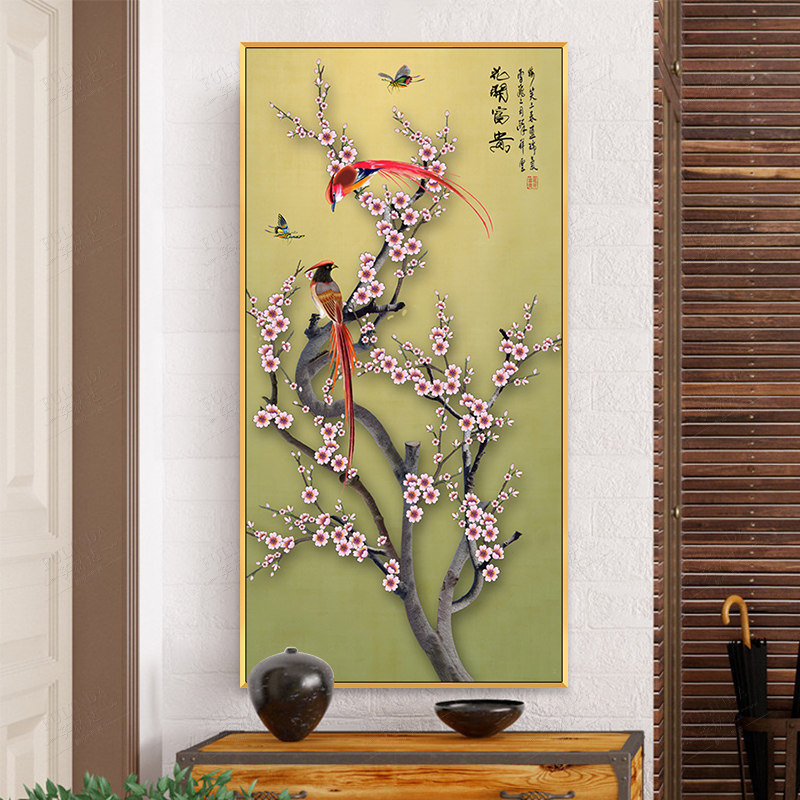 玄关十字绣竖版新款2020线绣客厅梅花自己手工十字绣套件