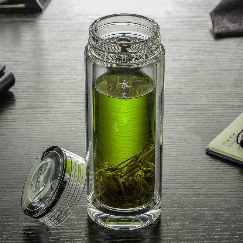 水晶思宝玻璃杯之梦男士双层保温水杯带茶过滤玻璃杯