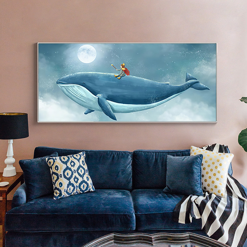 鲸鱼儿童装饰画男女女孩北欧客厅背景墙挂画现代简约现代装饰画