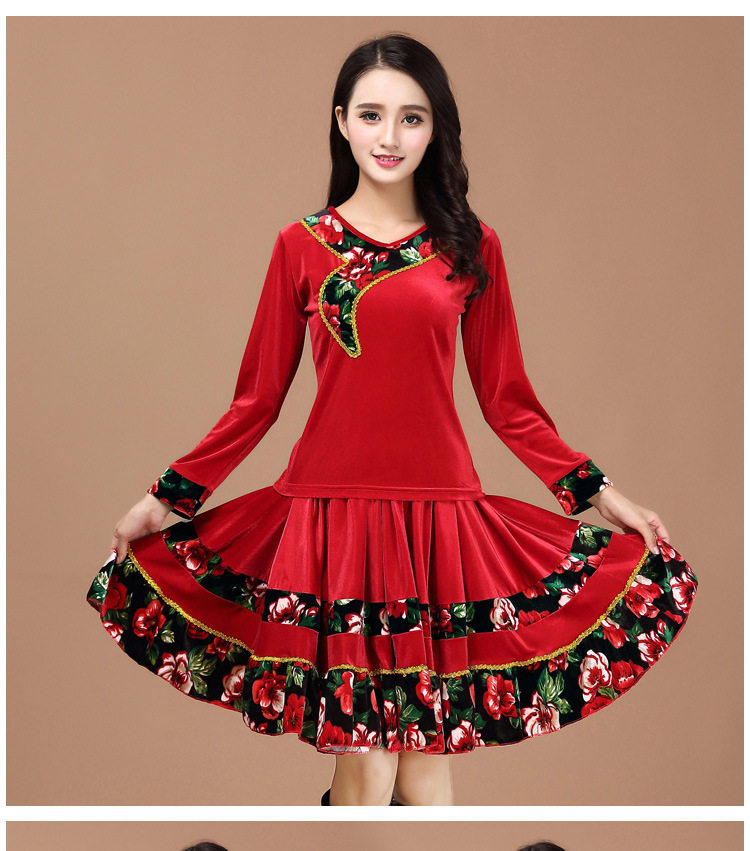 牡丹金丝绒广场舞服装春季新款套装中老年人跳舞长袖广场舞套装