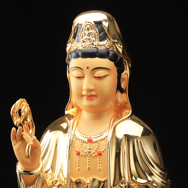 观音佛像台湾纯铜鎏金菩萨开光保平平安观世音摆件