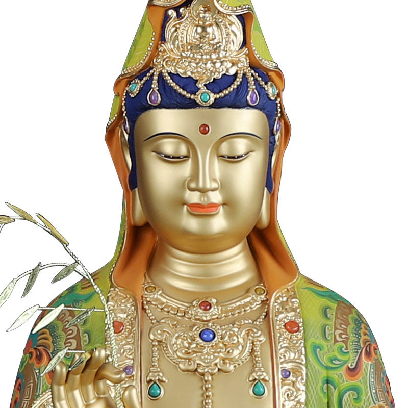 台湾纯铜手工彩绘精描宝石观音佛像观世音菩萨摆件