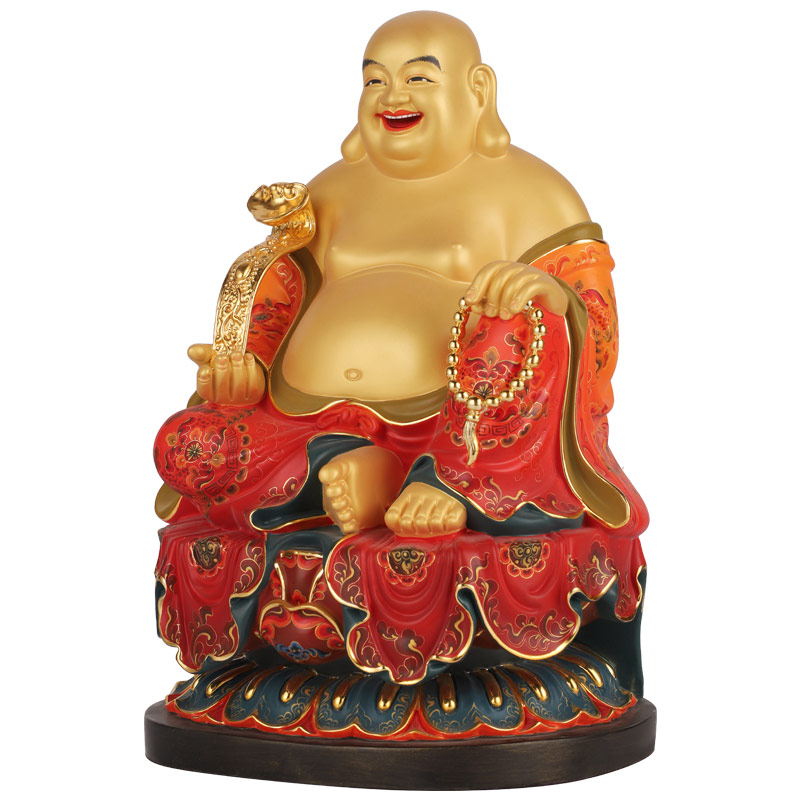 台湾纯铜彩绘开光弥勒佛像大肚佛笑佛家用招财布袋弥勒佛像摆件
