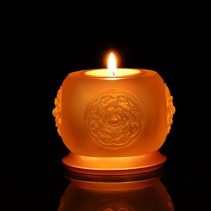 纯铜古法琉璃宝相烛台宝盖烛台供佛灯酥油灯灯座蜡烛灯琉璃灯佛灯