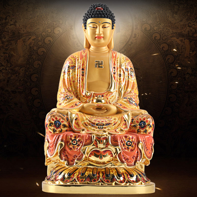 佛像台湾纯铜贴金彩绘如来如来佛佛祖家居供奉摆件