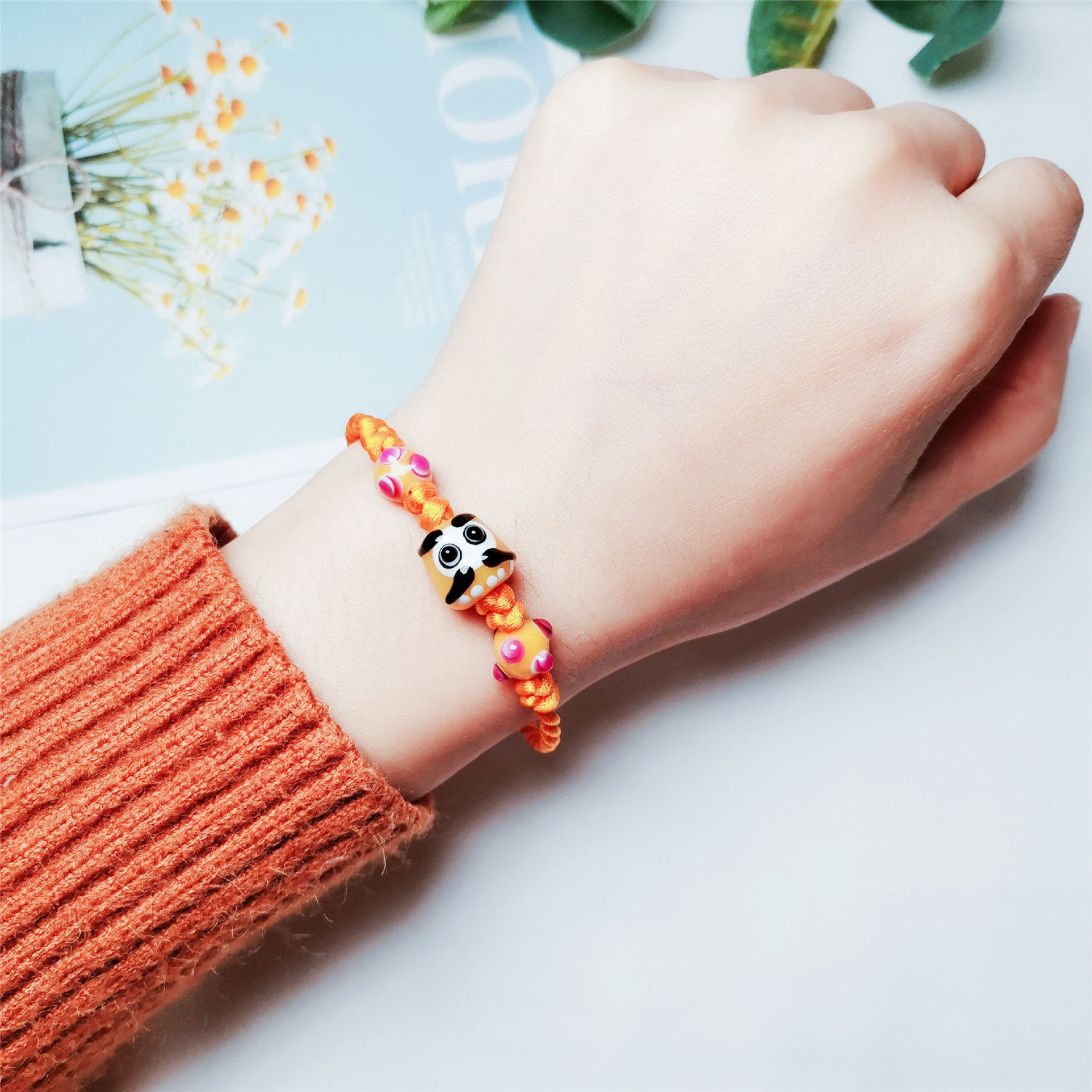 日式琉璃达摩眼珠手链手绳简约情侣学生男女手链