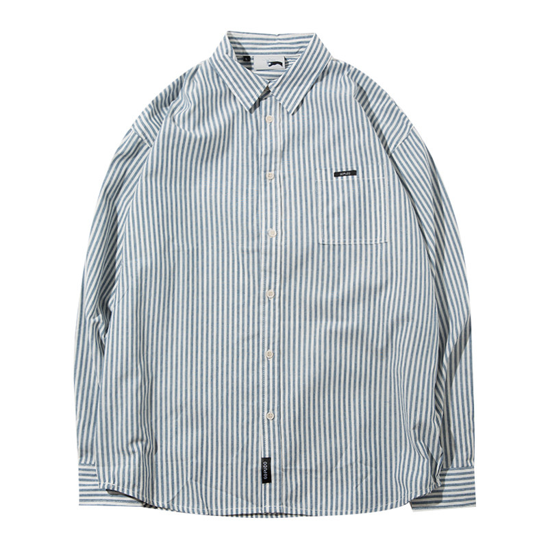 听风春季日系休闲口袋条纹衬衫pureピュ衬衣衬衫