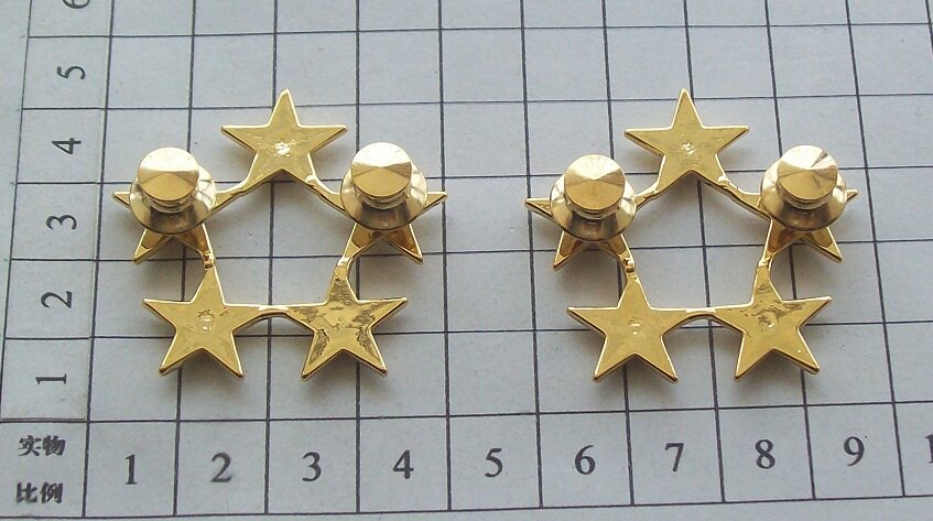 可欣台湾精品老蒋佩戴铜质金色五星肩章领章勋章