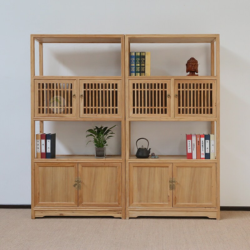 榆木书架茶叶木本色展示柜会所茶楼中式新中式书柜单个书柜