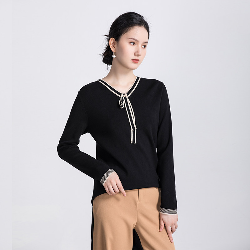 易菲2022年秋季新款通勤时尚修身领显针织衫上衣毛针织衫