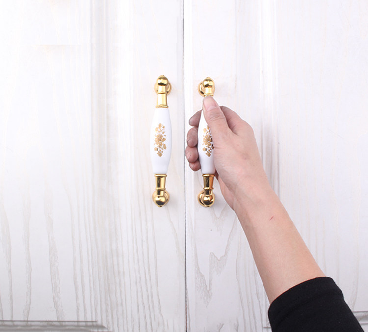欧式金色陶瓷拉手田园仿古衣柜橱柜抽屉立柜小拉手