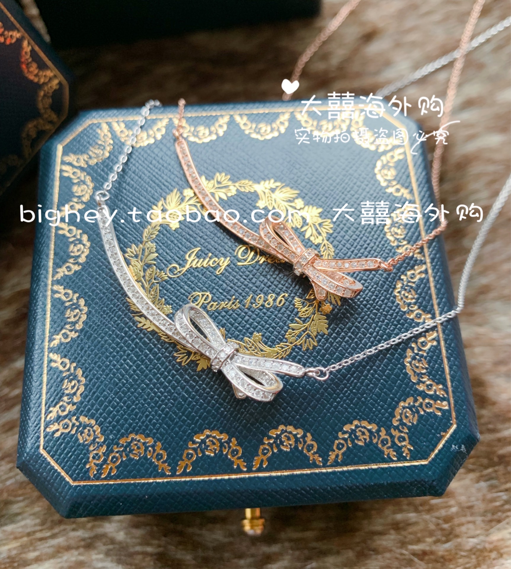 轻奢设计师juicydreams复古水晶蝴蝶结笑脸2色许愿项链