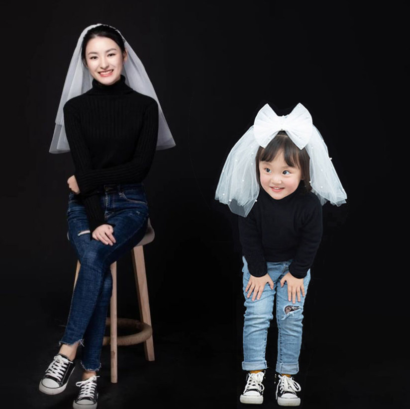 亲子头纱头饰超仙森系网红拍照道具主婚婚纱头纱