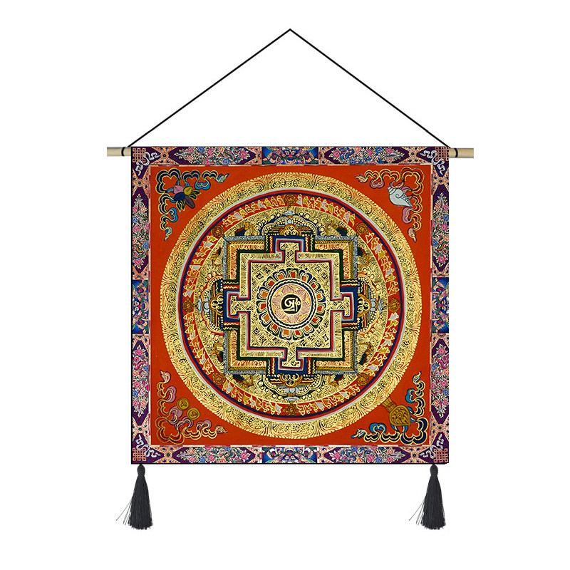 定制藏式坛城玄关布艺挂画客厅卧室酒店佛教挂布挂毯装饰佛堂