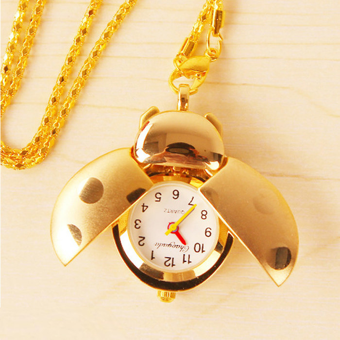 包邮孩子七星瓢虫项链卡通怀表挂表儿童童时尚学生怀表