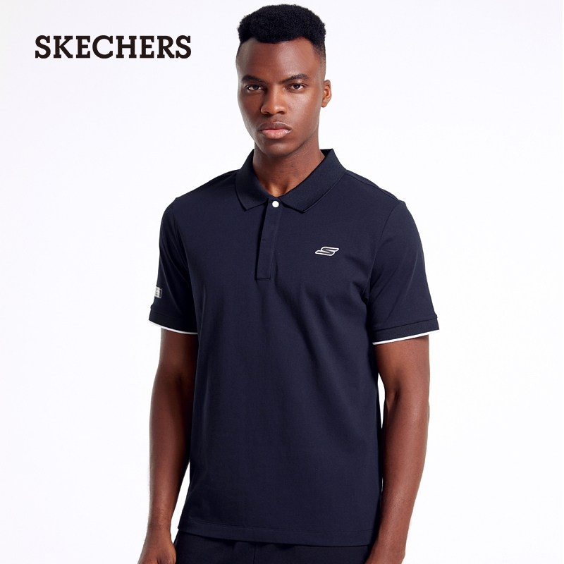 skechers斯凯奇2022春夏新款男polo衫经典翻领印花训练上衣短袖