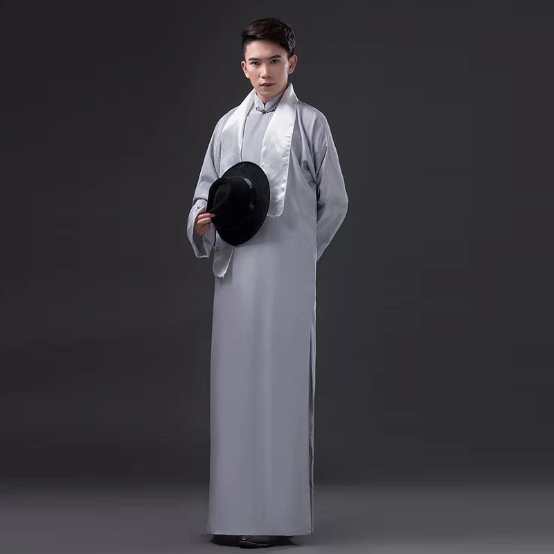 中式长袍相声大褂先生表演出服装复古盘扣民国长衫大褂男士伴