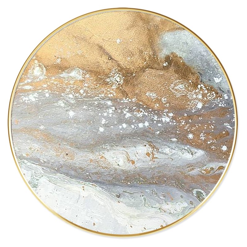 金箔油画圆形现代简约餐厅玄关装饰壁画手绘创意油画